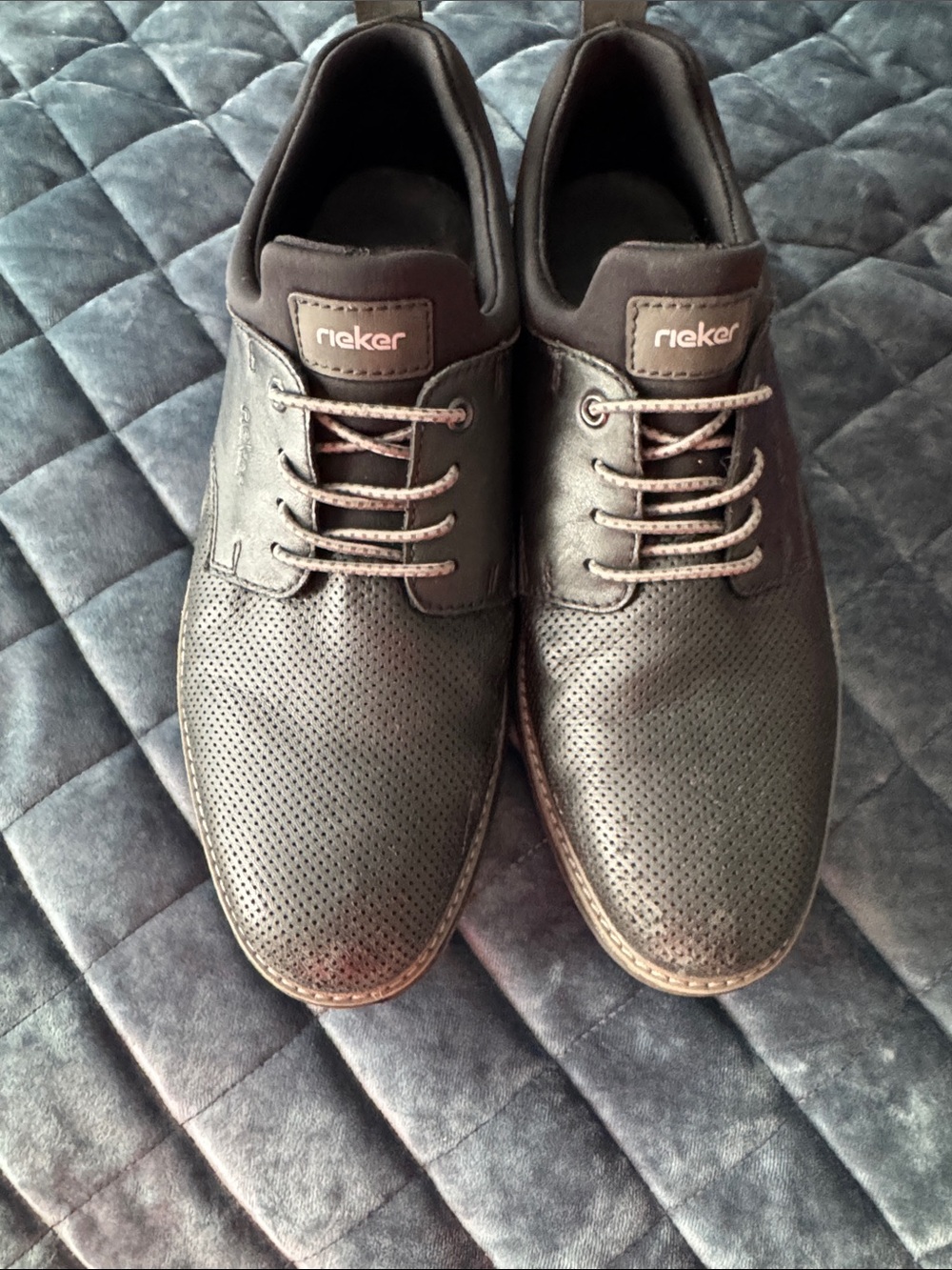 Rieker Men's Perforated Lace-Up Oxfords in Dark Gray